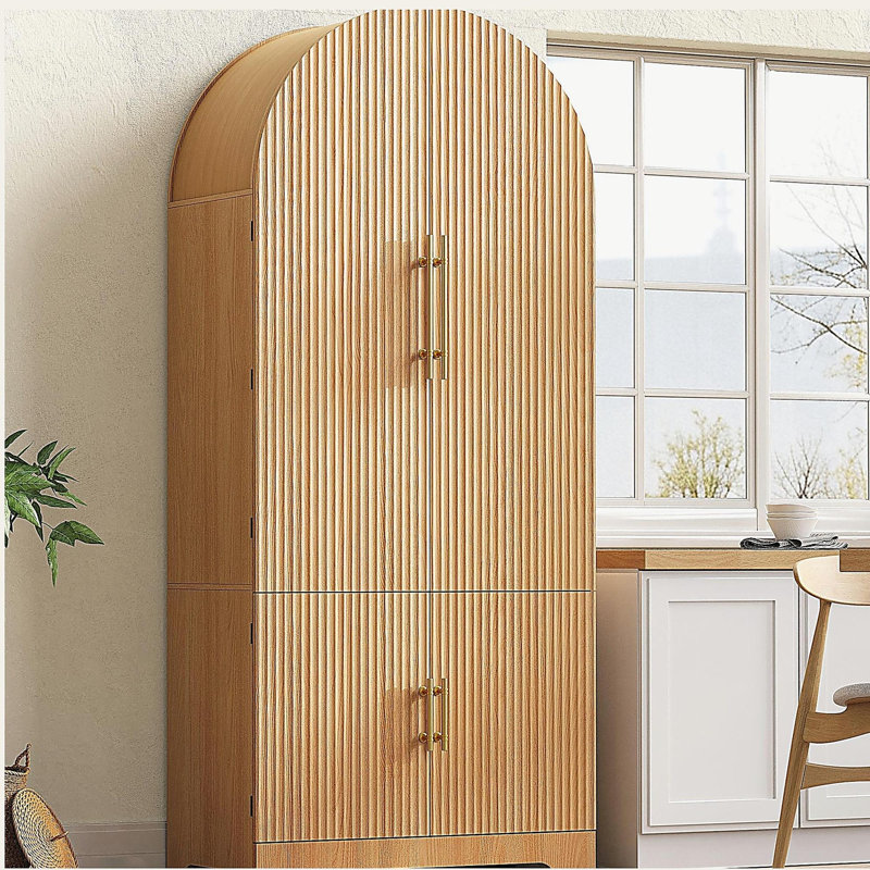 Grand garde-manger arqué de 72 po avec 8 tablettes de porte, armoires de rangement cannelées avec 3 tablettes réglables, tiroir caché, armoire polyvalente
