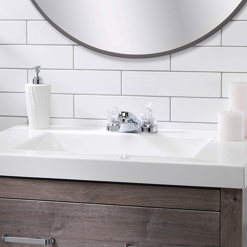 Robinet de lavabo de salle de bain, chrome poli avec boutons ronds en acrylique