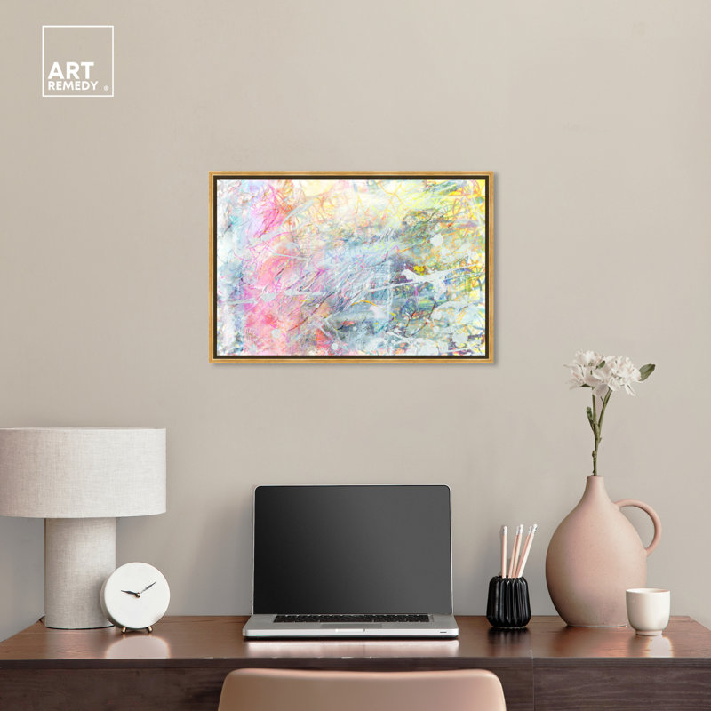Neon Grounds Pastel Abstract Canvas Art with Gold Frame