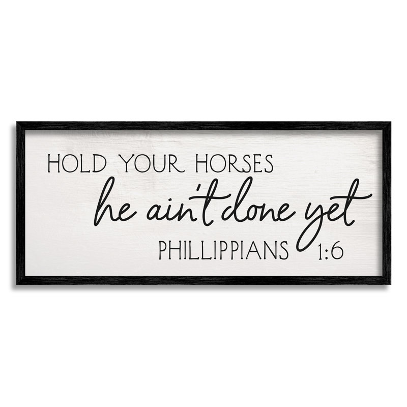 «Hold Your Horses Philippians» 1: 6, interprétation noire, estampe numérique de Daphne Polselli, H 13 po x l 30 po x P 1,5 po