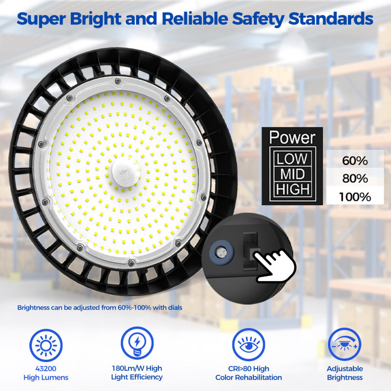 6 Pack 180W LED UFO High Bay Light, 32400lm 0-10V Dimmable, 6000K Daylight, IP65 Waterproof Commercial Warehouse Garage Gym Light with Hook & Cord