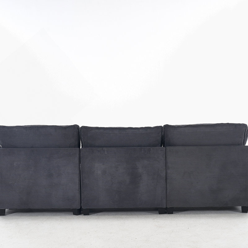 Canapé confortable en forme de U en velours avec repose-pieds et coussins lombaires pour le salon, Gris foncé