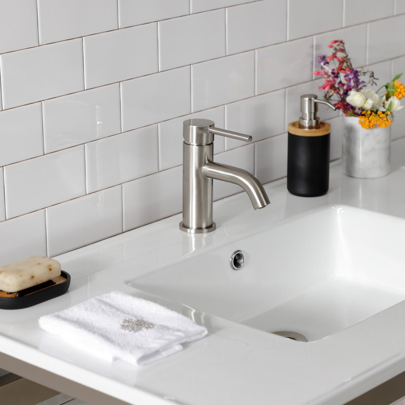 Kingston Brass Quadras 37-Inch Ceramic Console Sink with Steel Base and Shelf (1-Hole), White/Brushed Nickel