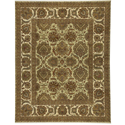 Tapis vert clair et ivoire noué à la main de haute qualité