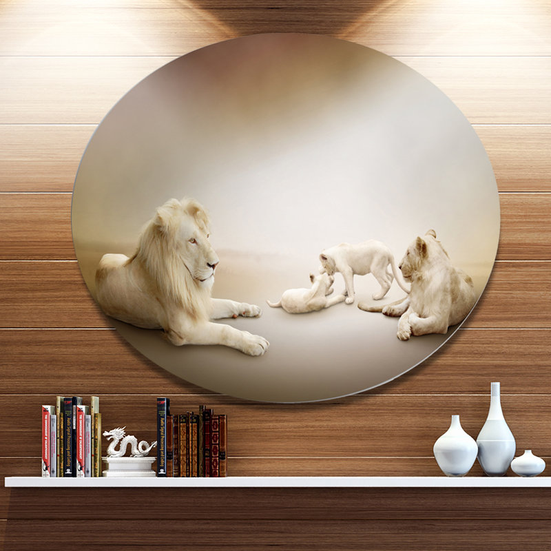 Animal «White Lion Family», impression, H 30 po x l 40 po x P 1,5 po, Métal métal