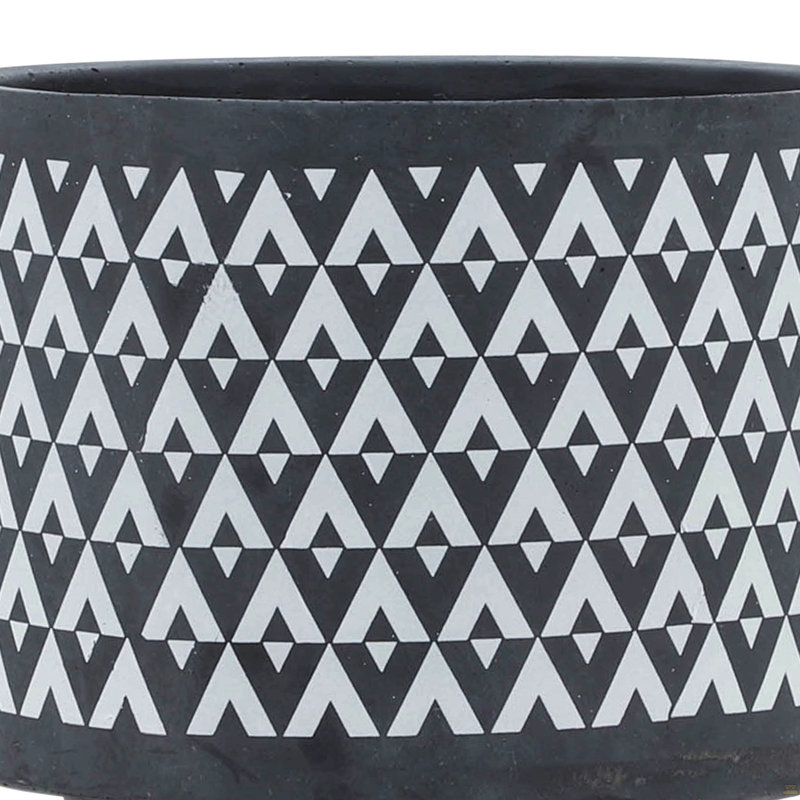 Ceramic 8" Aztec Planter On Wooden Stand, Gray, 9" H x 8" W x 8" D, Dark Gray