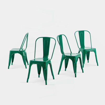 Ensemble de 4 chaises de salle à manger industrielles en métal de 18 pouces de hauteur, empilables à l'intérieur, à l'extérieur, légères, faciles à nettoyer, faciles à assembler, au design moderne et durable