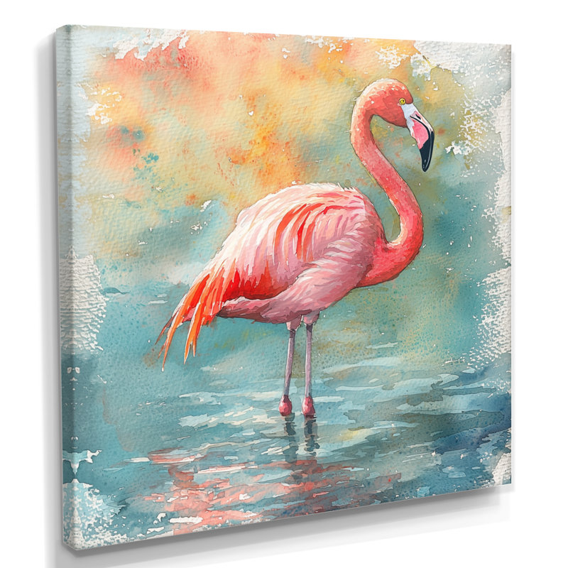 Chynthia Flamingo Grace - oiseau, art mural, H 36 po x l 36 po, Toile tendue, Ne s’applique pas