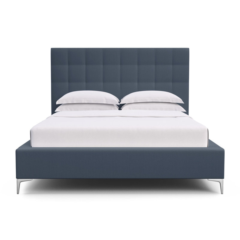 Bryant Upholstered Bed, Twin, Box Weave Linen Bluebell, Ebony