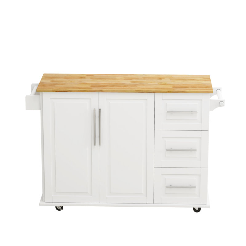 Kitchen Island Cart With 2 Door Cabinet And Three Drawers,43.31 Inch Width With Spice Rack,Towel Rack, White