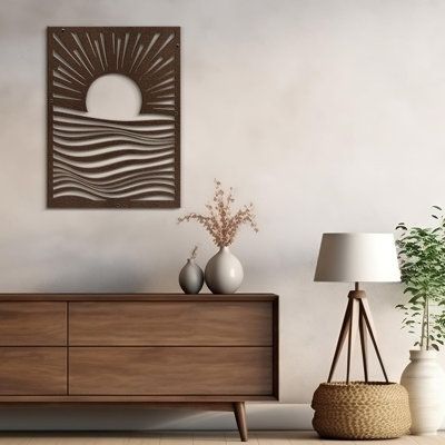 Moons in Landscape Minimalist Modern Abstract Wall Accent Sculpture Hanging Decoration Metal Wall Decor