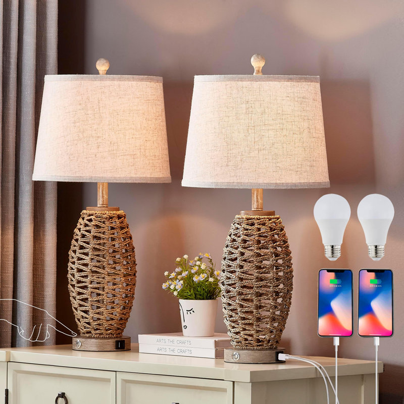 Ensemble de 2 lampes de table 27 po en rotin naturel