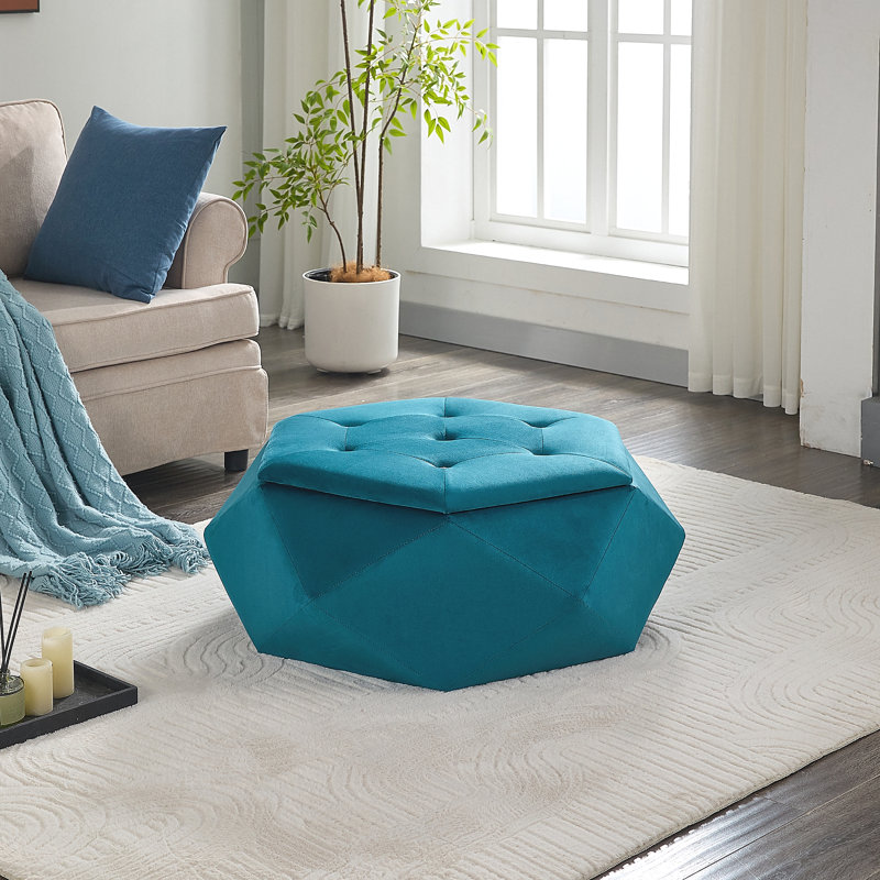 Solution de repose-pieds et assise en velours capitonné avec rangement, Bleu