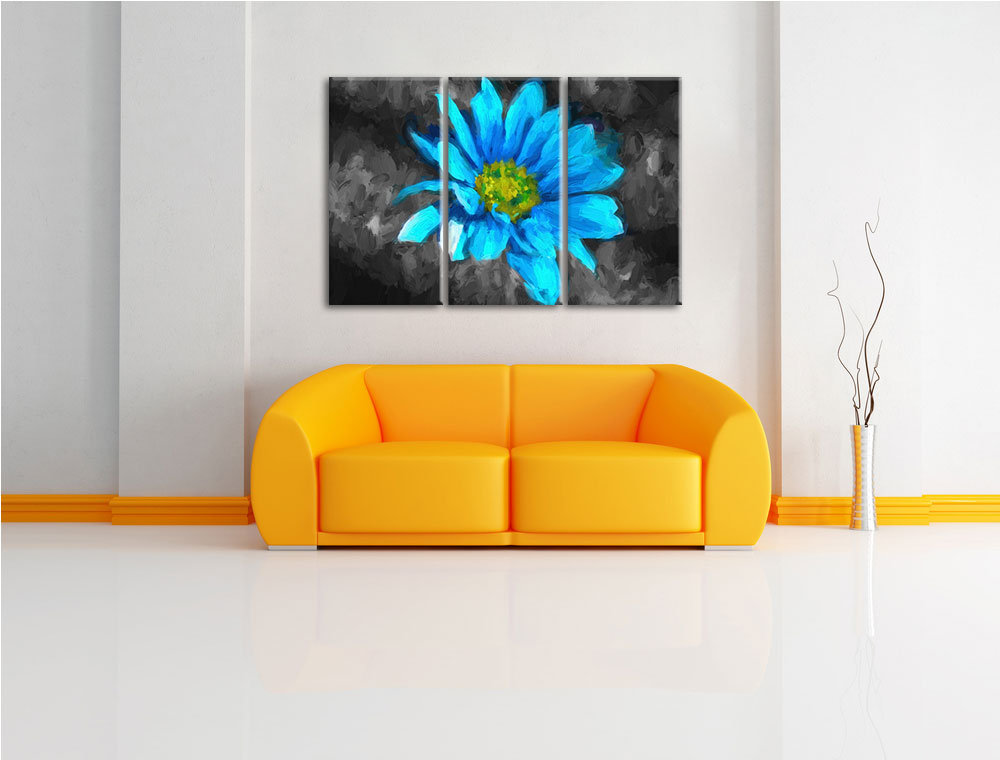 3-tlg. Leinwandbilder-Set „Blaue Blume“, Kunstdruck