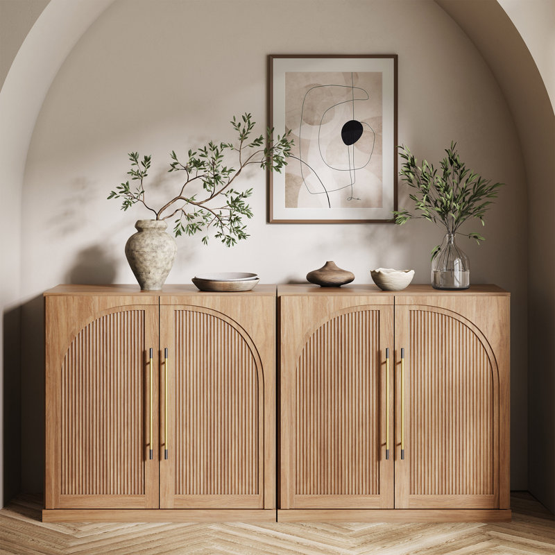 Set of 2 Modular Sideboard with Double-Arc Wood Doors, Camel, Camel