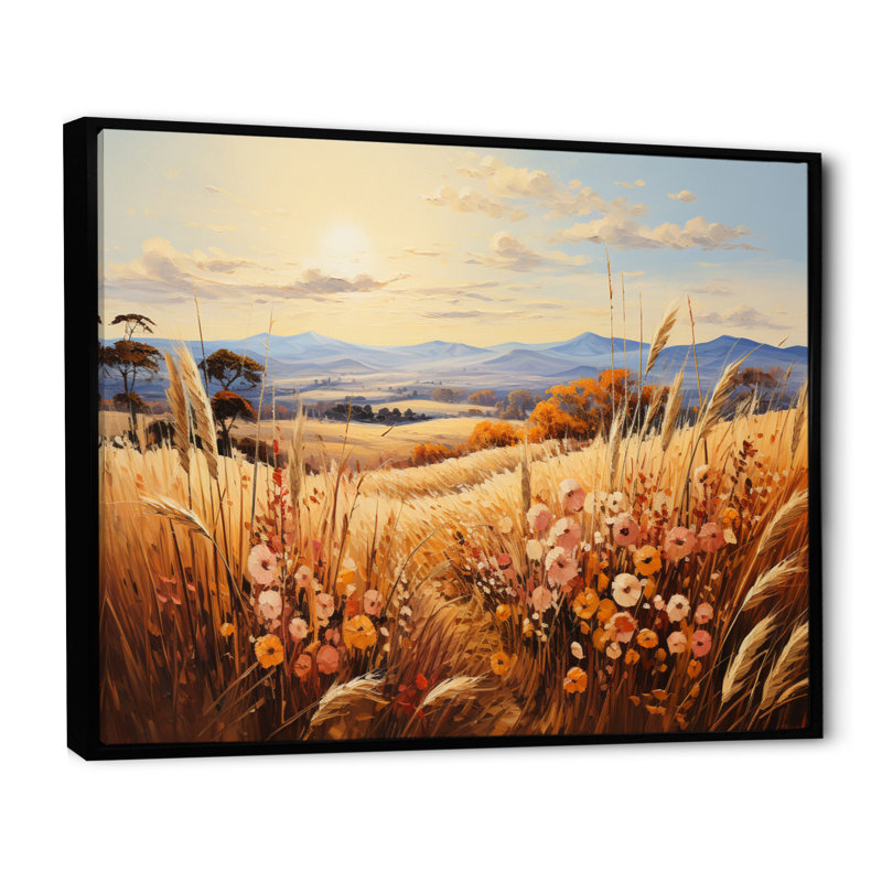 Champ de blé campagne rustling I, H 16 po x l 32 po x P 1 po, Cadre flottant noir