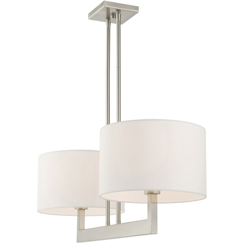 Lustre tambour à 2 lumières avec abat-jour, Nickel brossé
