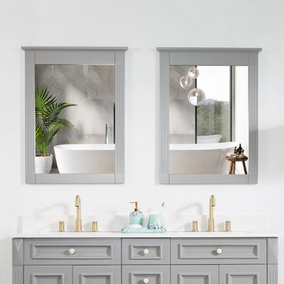 Wall-Mounted 33"H x 26''W Rectangle Solid Wood Framed Mirror