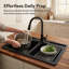 Évier de cuisine 33 po à double cuve à montage sur plan en composite de quartz noir 33/50 avec accessoires