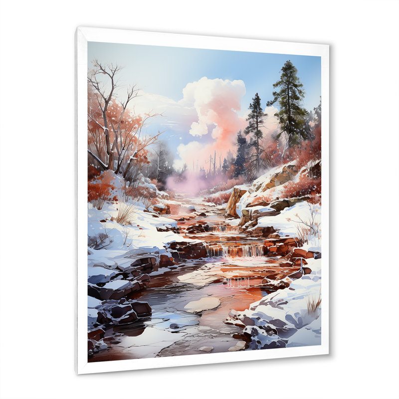 Geyser Winter Scenery sur toile, H 20 po x l 12 po x P 1 po, Cadre simple blanc