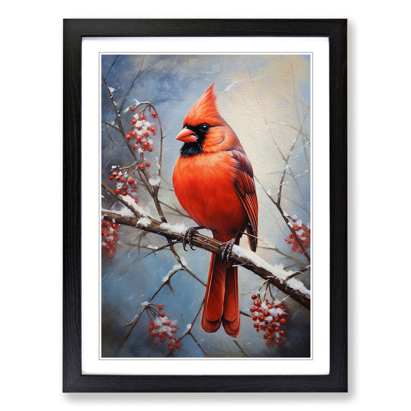 Cardinal Bird Modern 1 Piece Single Picture Frame Wall Art, 46cm H x 34cm W x 2cm D, Black Framed