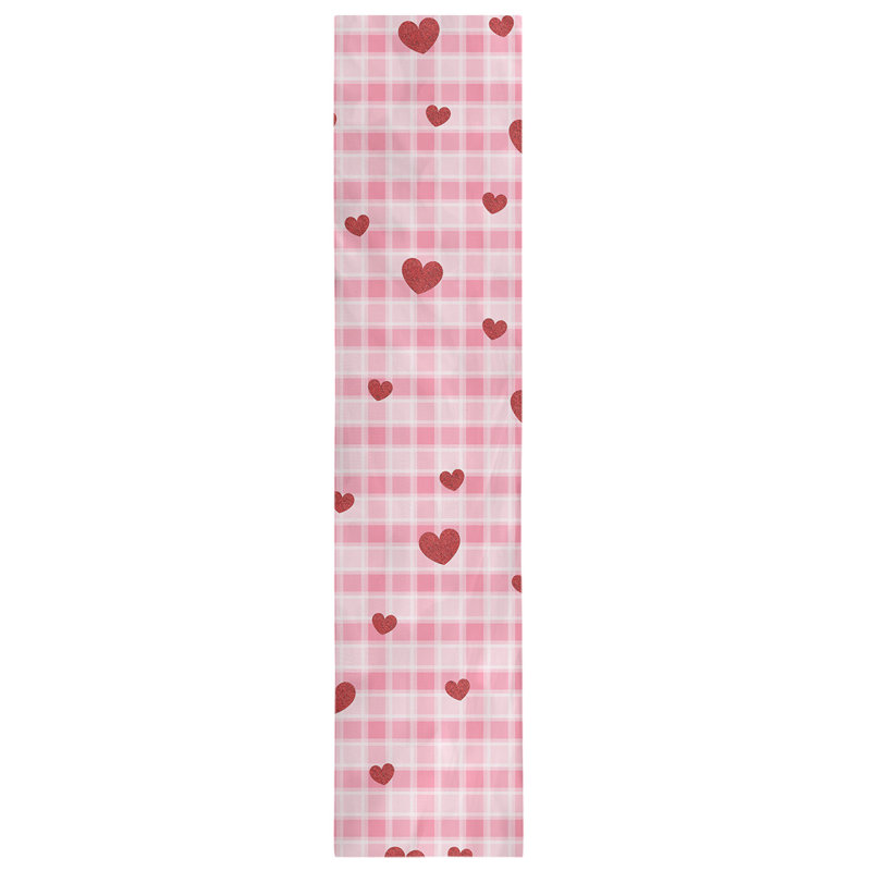 Chemin de table fête du saint-valentin hole hol, L 72 po x l 16 po, Rose / Rouge, Mélange de coton