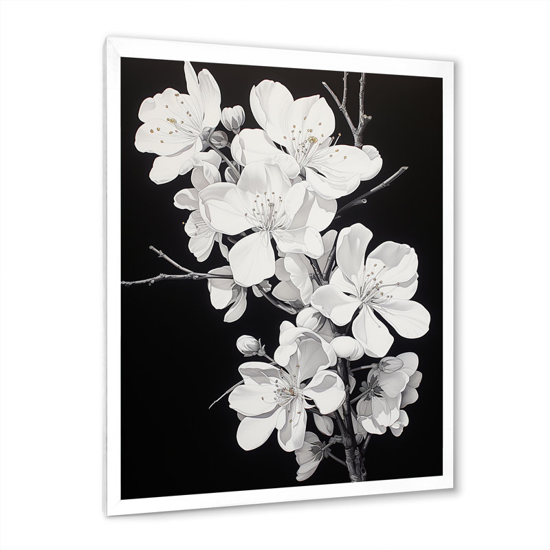 «Daryla Apple Blossom Elegance monochromatique XXVI» sur toile, Cadre simple blanc, H 32 po x l 16 po