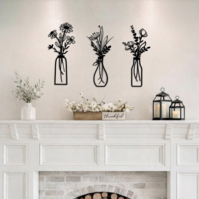 Ensemble de 3 fleurs murales en métal, décoration murale minimaliste bohème