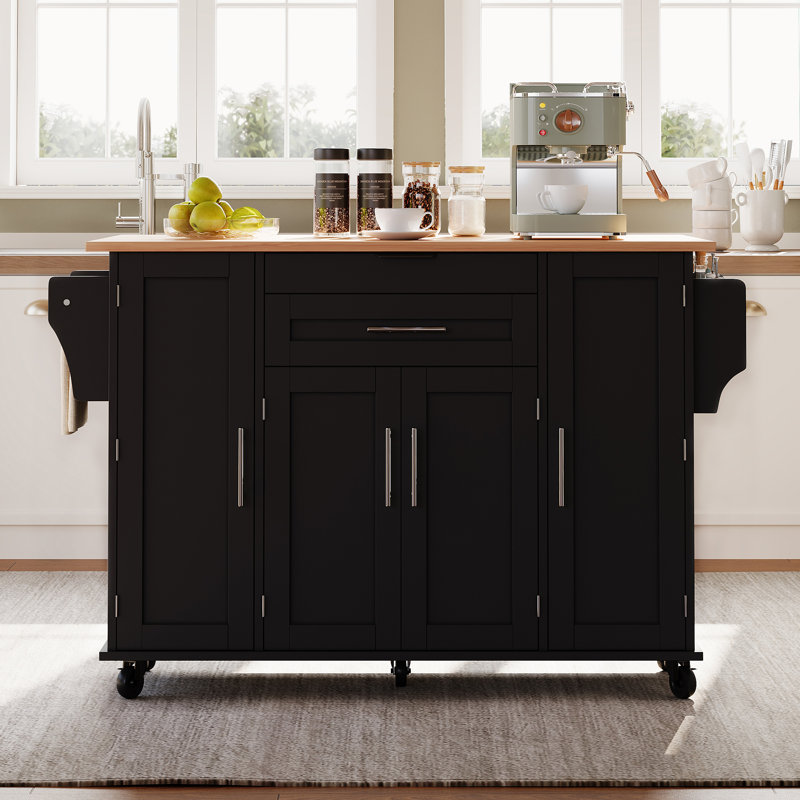 92 cm W Kitchen Island with Top, Black