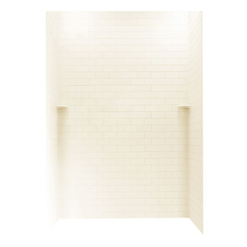 Solid Surface Three Panel Shower Wall, White, 72" H x 62" W x 36" D