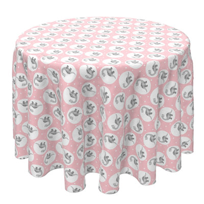 Round Tablecloth, 100% Cotton, 60 Round", Dinosaur Polka Dots Pink