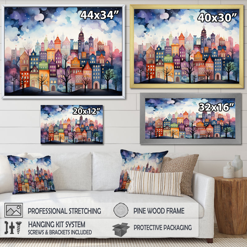 «Bold Cityscape Urban Fog II», reproduction d'art sur toile, H 16 po x l 32 po x P 1 po, Encadrement doré