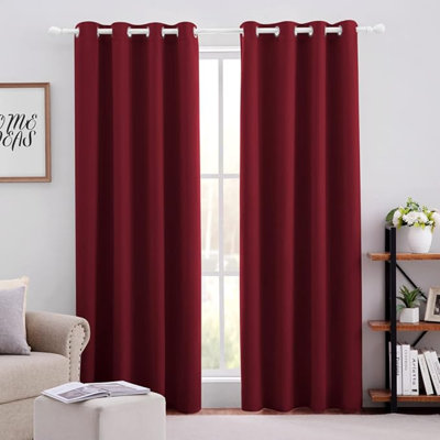 HOMEIDEAS Burgundy Red Blackout Curtains For Bedroom 52X 84 Inch Length 2 Panels Set Room Darkening Bedroom Curtains, Soundproof Thermal Grommet Window Curtains For Living Room