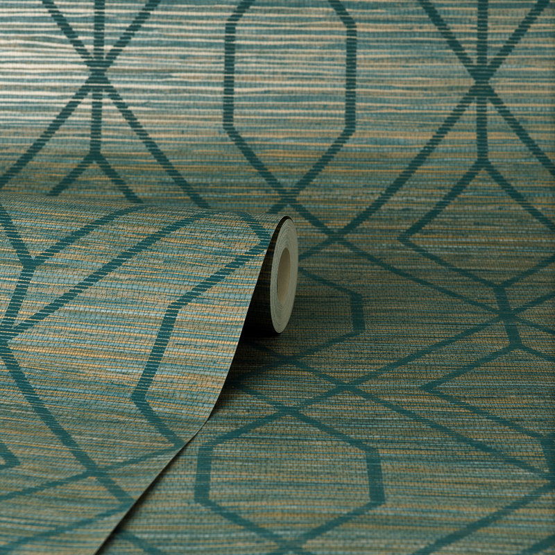 Papier peint treillis Aluta, Bleu sarcelle
