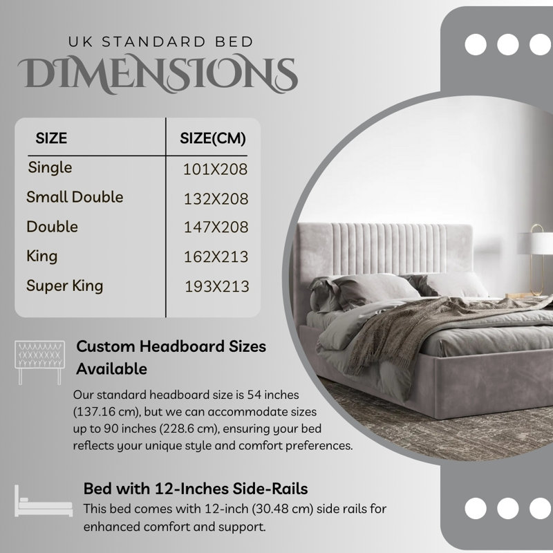 Upholstered Ottman Storage Bed Frame, Silver, Double (4'6)