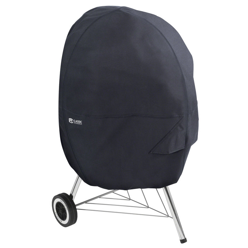 30" Black Water-Resistant Kettle Grill Cover with Chimney