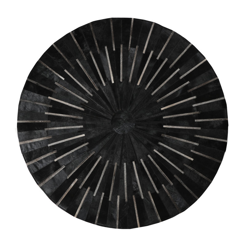 Tapis noir en cuir de vache Juwairia, Rond 8 pi