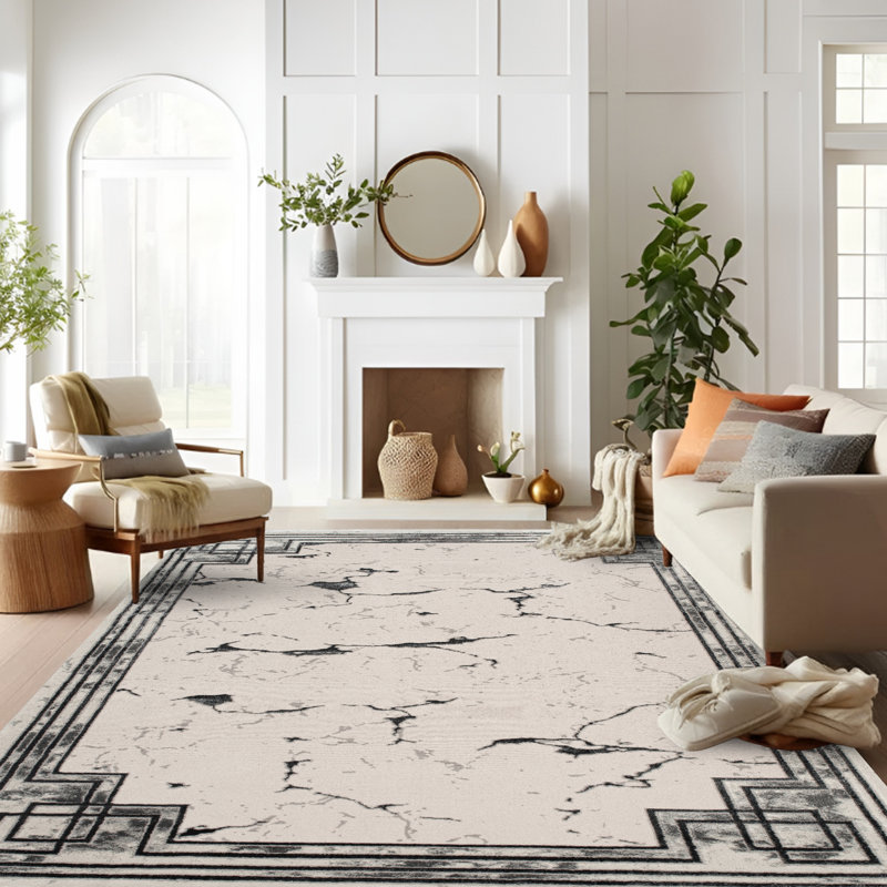 Monaco Series Abrstract Black/Gray/Ivory/Beige Area Rug, Rectangle 5'3" x 7'3"