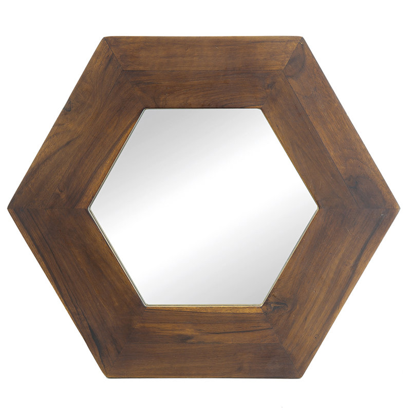18.5" x 18.5" Hexagon Mirror with Solid Wood Frame, Wall Decor