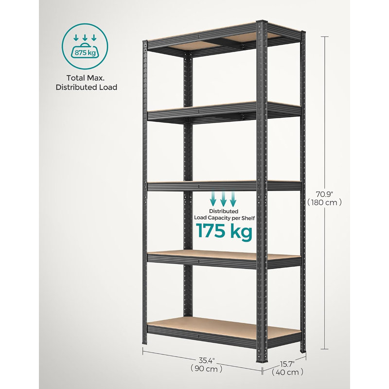 Kris Metal Height -Adjustable Shelving Unit, 200cm H x 40cm W x 90cm D, Grey