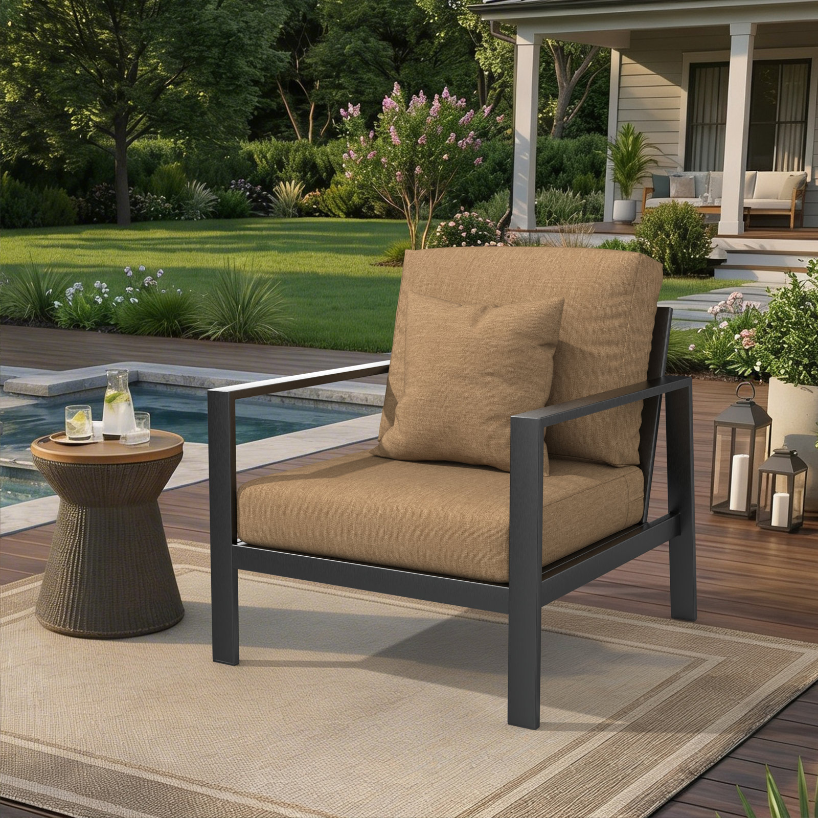 Townsend Sunbrella® Patio Lounge Chair, Sunbrella Canvas Heather Beige, No, None