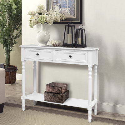 Console Table With Drawers, Narrow Wood Accent Sofa Table Entryway Table With Storage Shelf For Entryway, Front Hall, Hallway, Living Room, Antique White