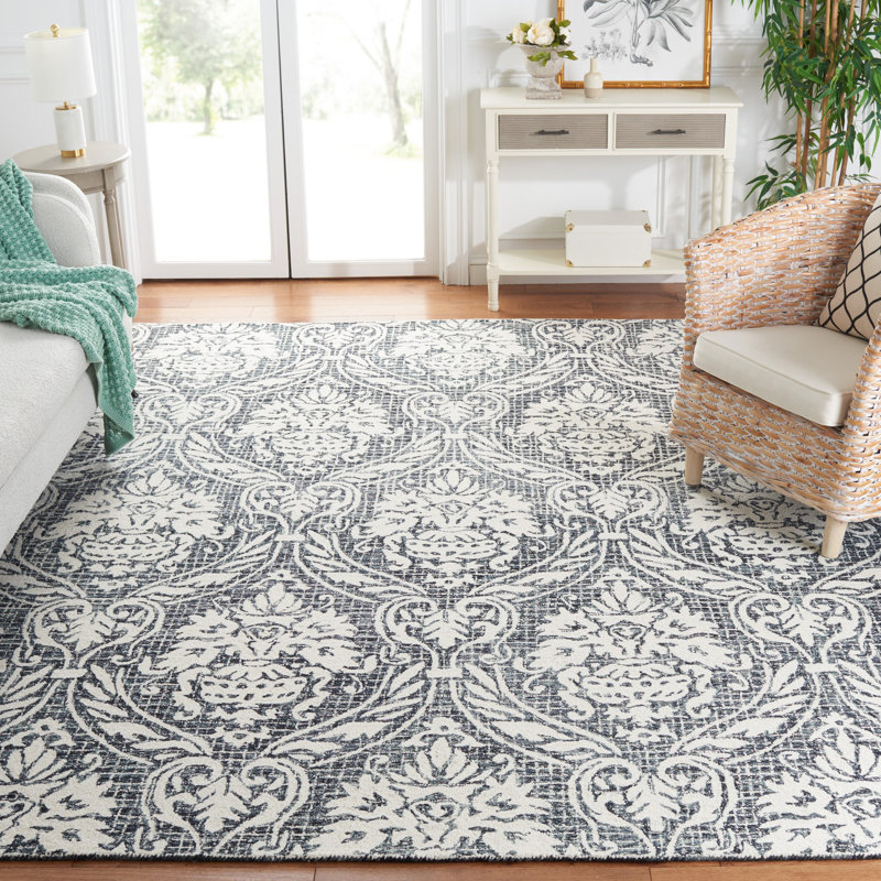 Tapis damassé en coton et en laine touffeté à la main Michiru, Rectangle 8 pi x 10 pi