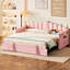 Lit de jour simple rose rembourré en velours doux, avec couchette escamotable, et type - C de charge, et poches latérales pour livres