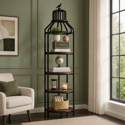 Industrial Bookshelf, 4-Tier Etagere Bookcase with Bird Cage Design