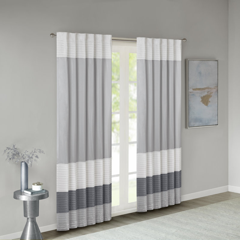 Gray Faux Silk Pintuck Light-Filtering Curtain Panel