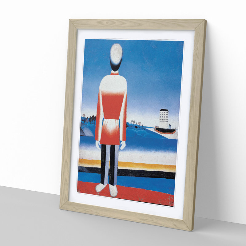 Man in the Countryside by Kazimir Malevich - Picture Frame Painting, 65cm H x 48cm W x 2cm D, Oak Framed