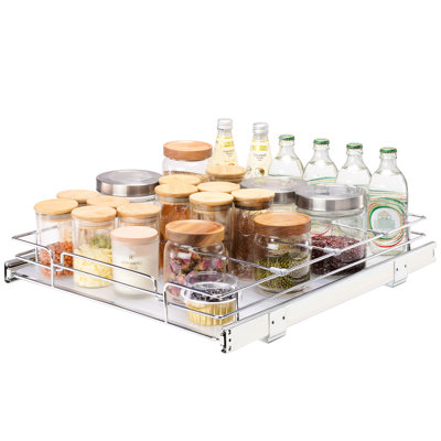 Heavy Duty Slide Out Pantry Shelf, Pull Cabinet Storage, 15.5"Wx21"Dx3.5"H, Quiet And Smooth Operation, High - Grade Metal Organizer, 17"Wx22"Dx7"H Install Size, Noiseless Steel Frame