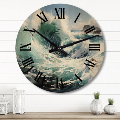 Horloge murale tempête en bois Storm Waves Of Fury II