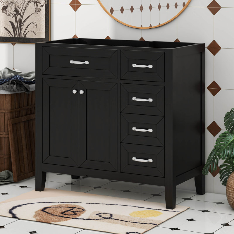 Meuble-lavabo 36 po sans lavabo moderne avec portes d'armoire, Noir